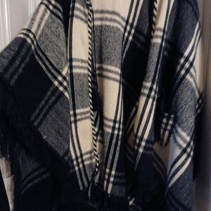 Plaid Cape in Black and Cream